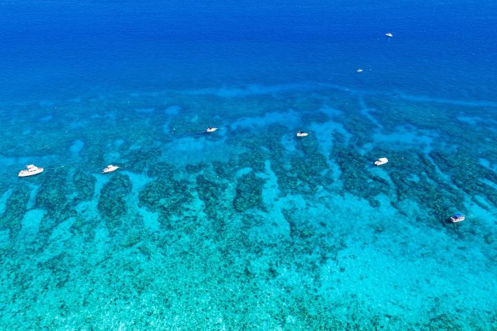 Aerial image of coral reef at the National Marine Sanctuary offshore Key Largo